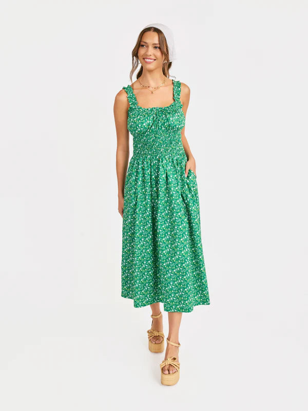 Sadie & Sage Sun Escape Shirred Waist Midi Dress