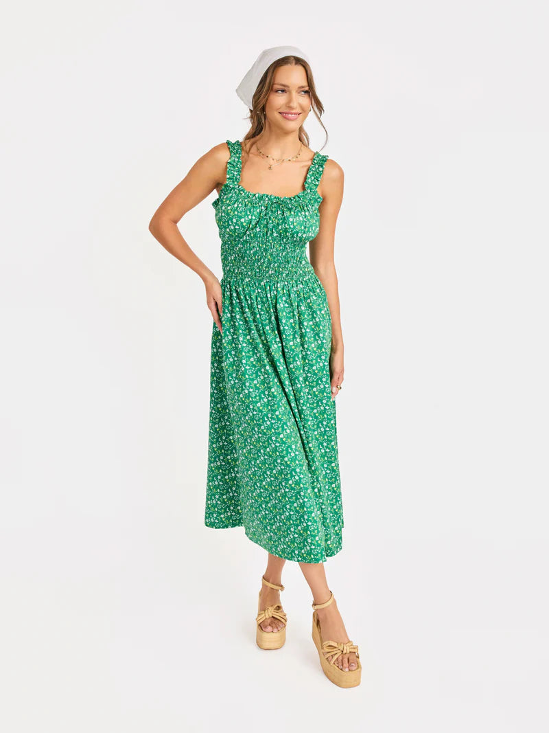 Sadie & Sage Sun Escape Shirred Waist Midi Dress