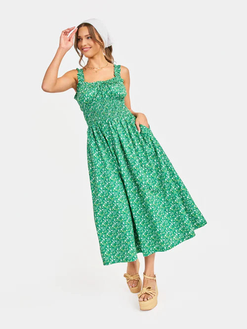 Sadie & Sage Sun Escape Shirred Waist Midi Dress