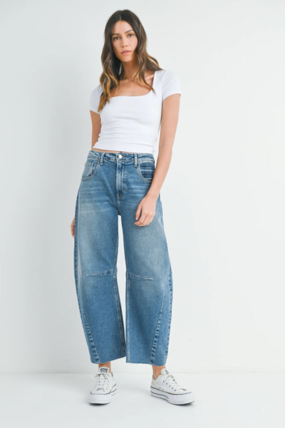 JUST BLACK BARREL JEAN W/ SEAMS