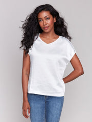 Charlie B SATIN V-NECK TEE