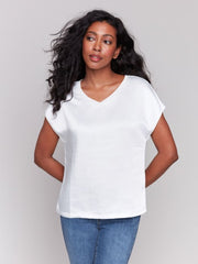 SATIN V-NECK TEE