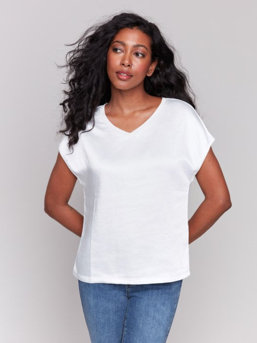 Charlie B SATIN V-NECK TEE