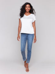 SATIN V-NECK TEE