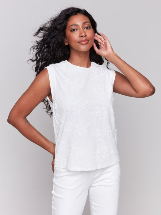 Floral Tonal Embroidered Crew Top