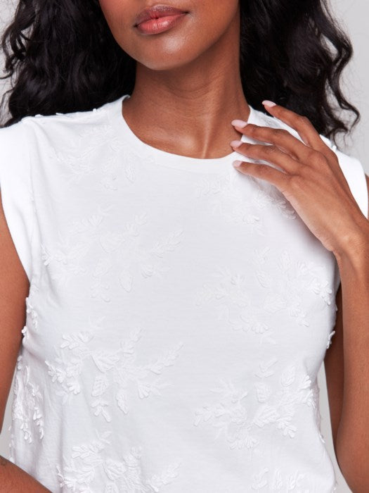 Floral Tonal Embroidered Crew Top