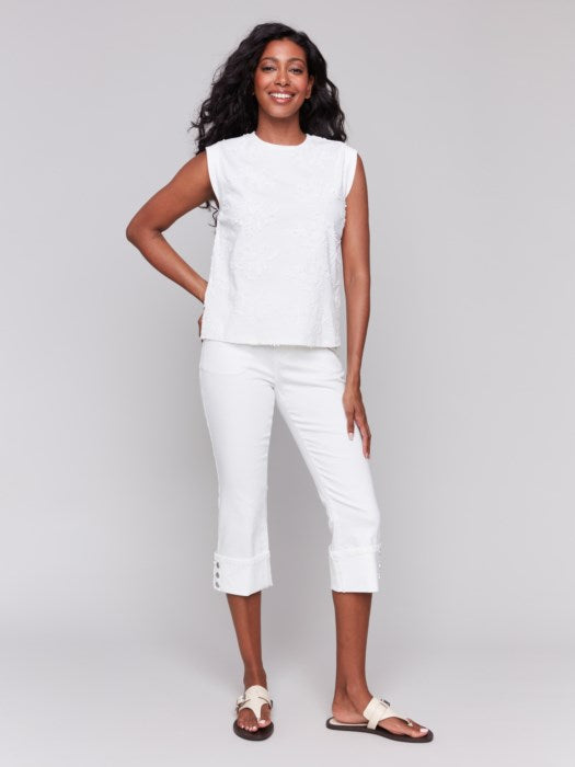 Floral Tonal Embroidered Crew Top