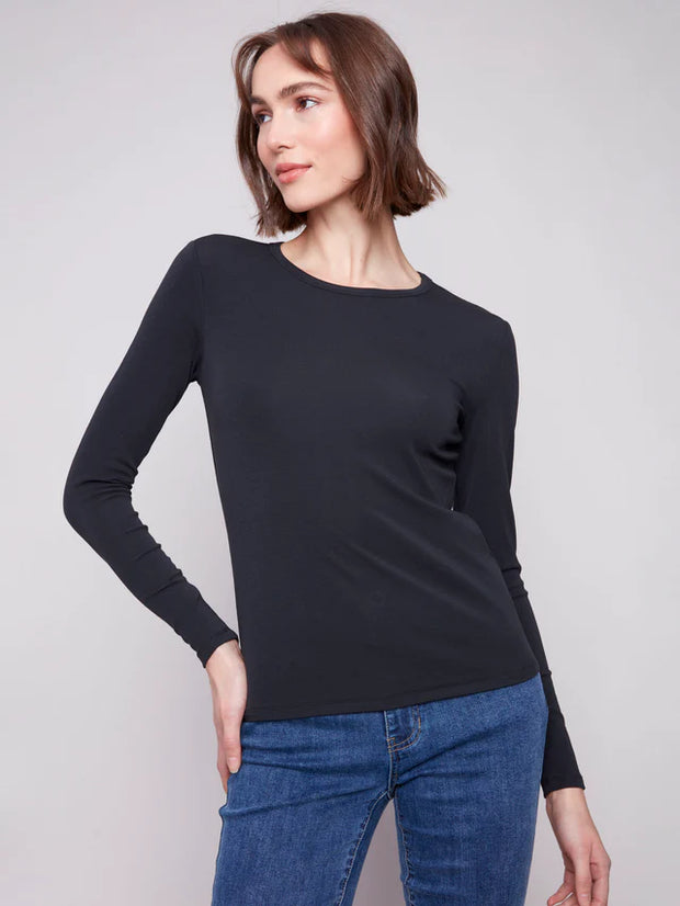 Cotton Blend L/S Crew Neck by Charlie B