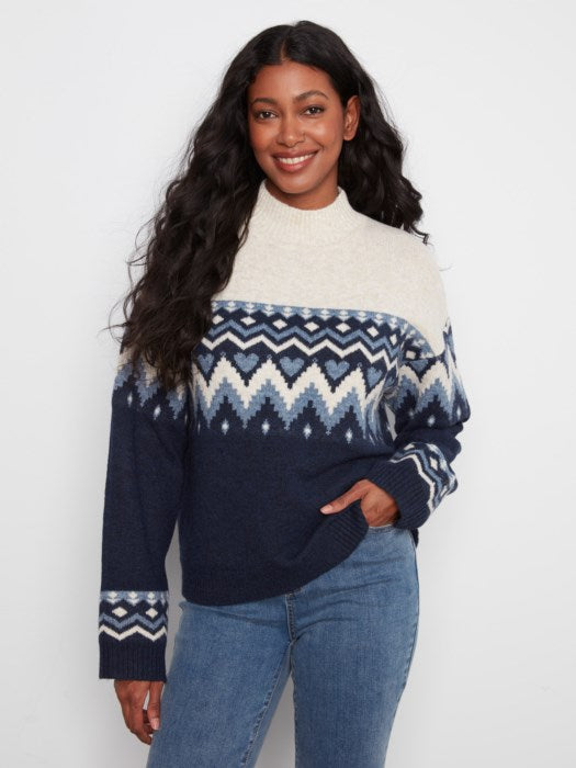 Mock Neck Jaquard Sweater