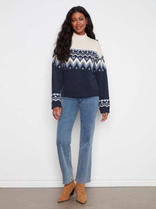 Mock Neck Jaquard Sweater