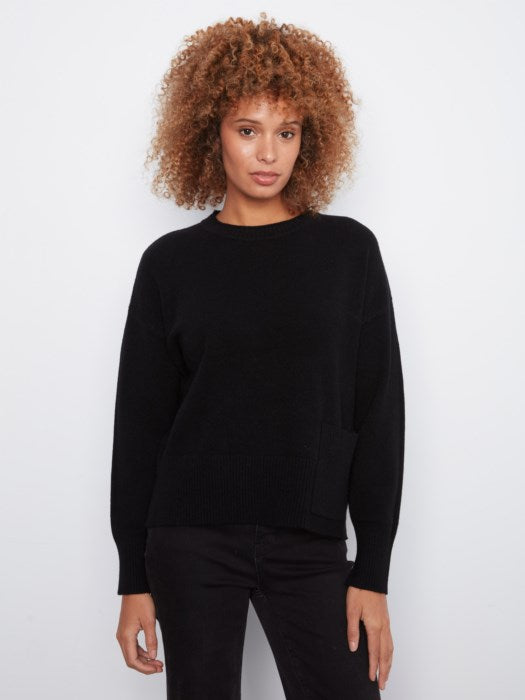 Cropped w/Pocket Crew Neck Sweater