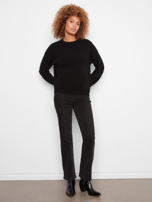 Cropped w/Pocket Crew Neck Sweater