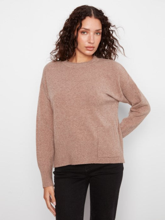 Cropped w/Pocket Crew Neck Sweater