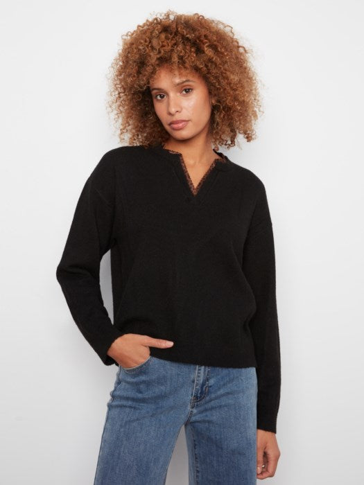 Drop Shoulder Leopard Detail Sweater