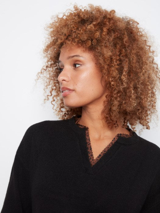 Drop Shoulder Leopard Detail Sweater