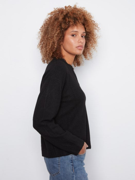 Drop Shoulder Leopard Detail Sweater