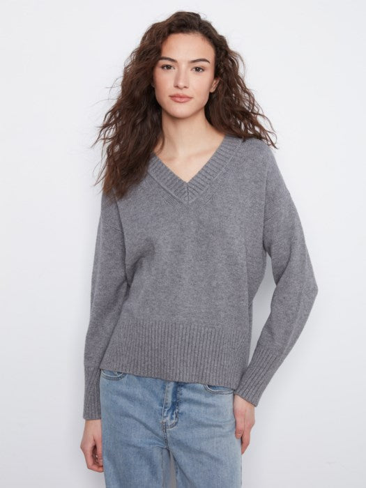 Drop Shoulder V-Neck Sweater
