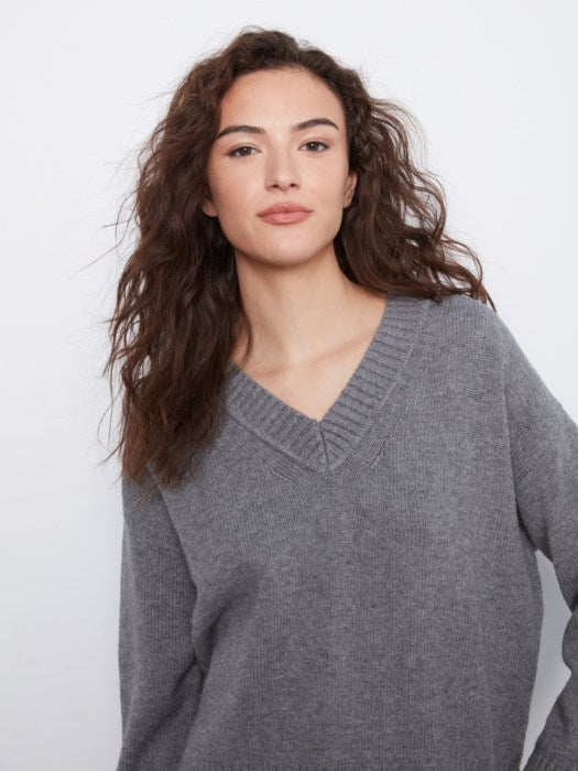 Drop Shoulder V-Neck Sweater