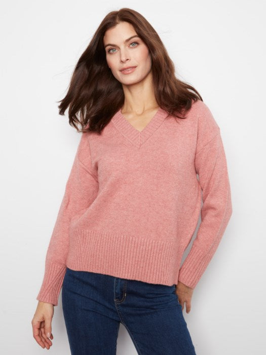 Drop Shoulder V-Neck Sweater