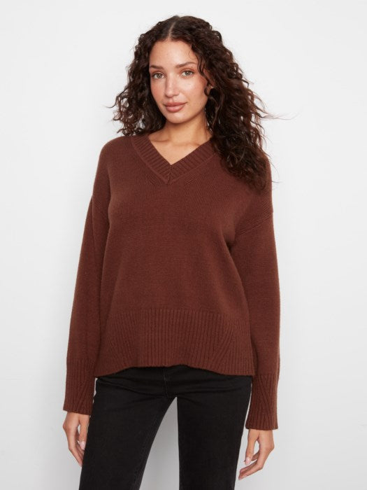 Drop Shoulder V-Neck Sweater