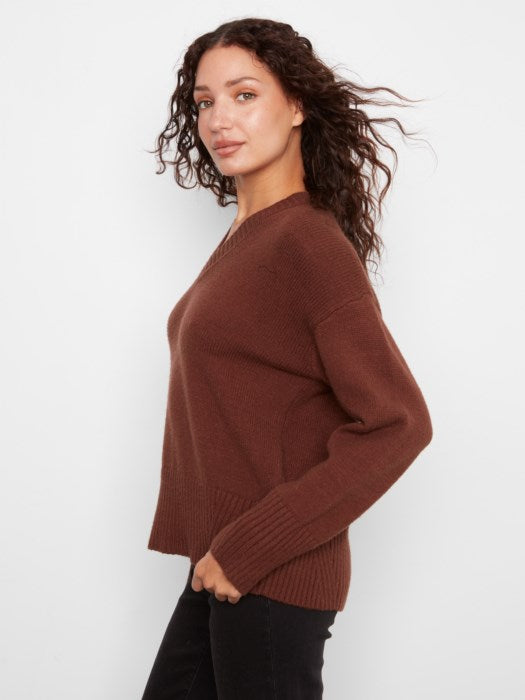 Drop Shoulder V-Neck Sweater