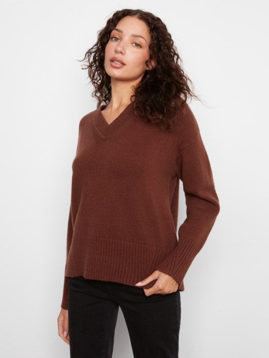 Drop Shoulder V-Neck Sweater
