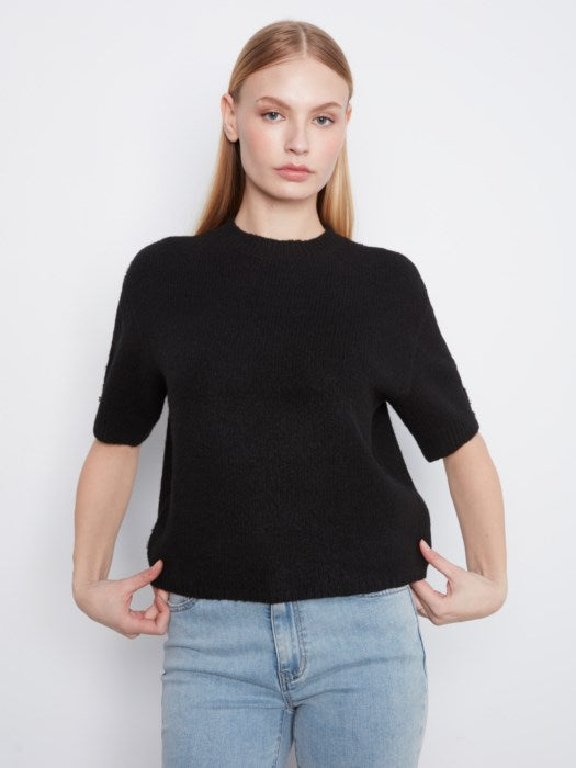 Elbow Sleeve Sweater with Button Detail