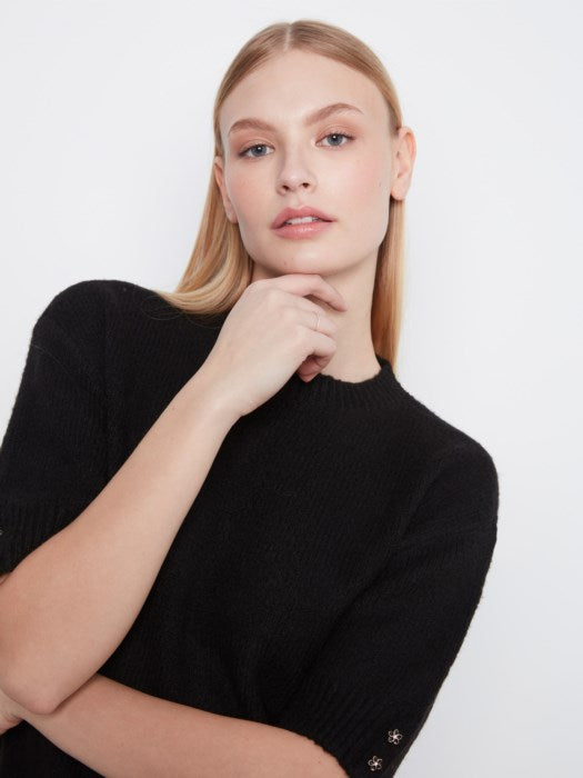 Elbow Sleeve Sweater with Button Detail