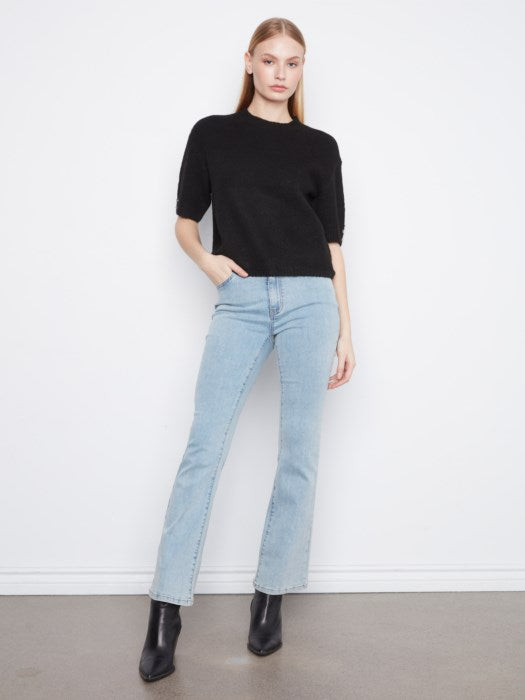 Elbow Sleeve Sweater with Button Detail