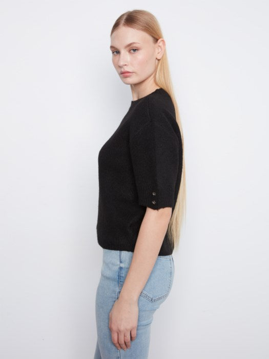 Elbow Sleeve Sweater with Button Detail