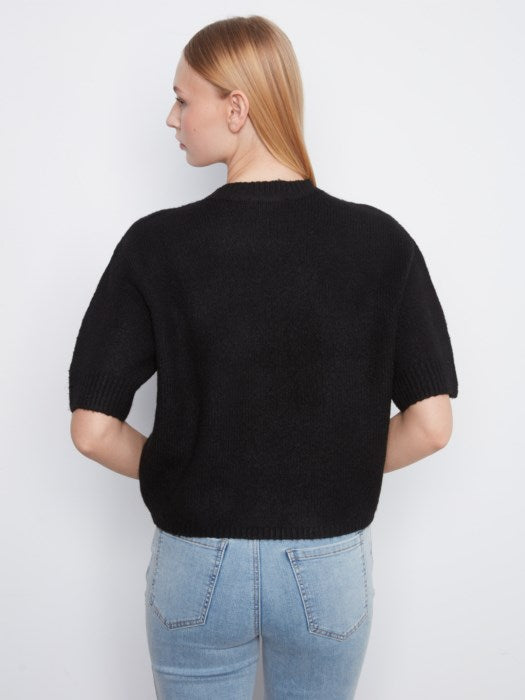 Elbow Sleeve Sweater with Button Detail