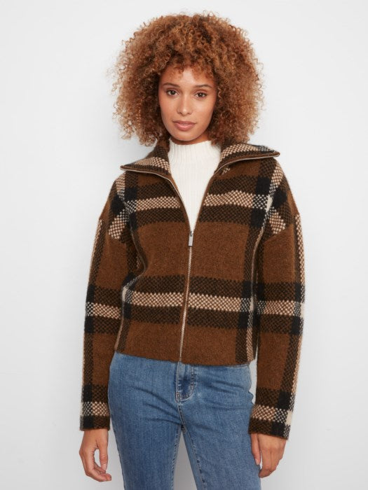 Clair Plaid 90's High Collar Cardigan