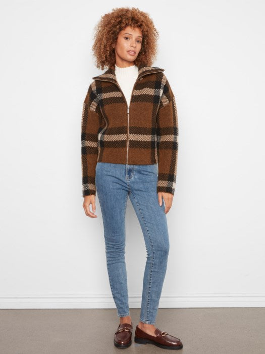Clair Plaid 90's High Collar Cardigan