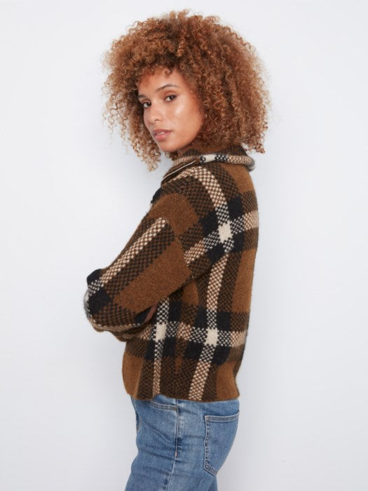 Clair Plaid 90's High Collar Cardigan