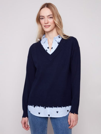 Embroidered Stripe Polplin 2-In-1 Top