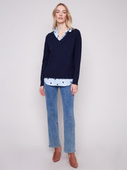 Embroidered Stripe Polplin 2-In-1 Top