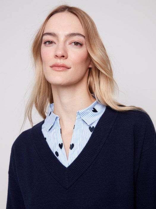 Embroidered Stripe Polplin 2-In-1 Top