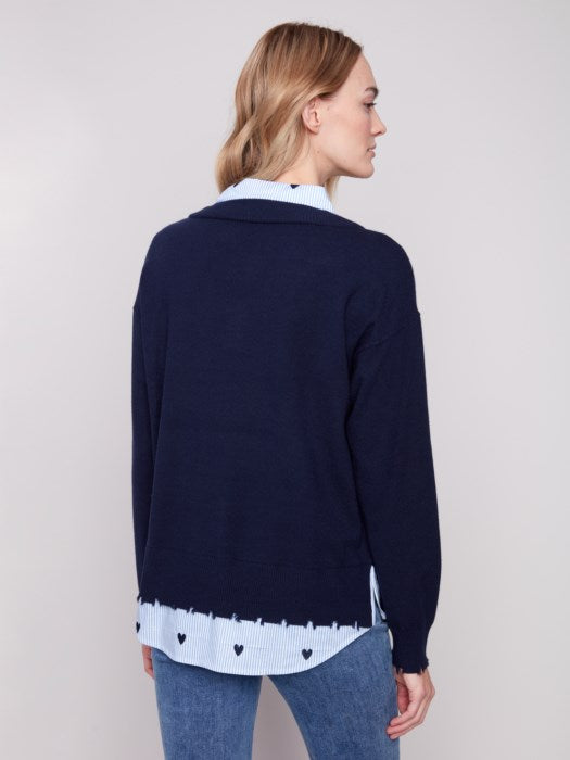 Embroidered Stripe Polplin 2-In-1 Top
