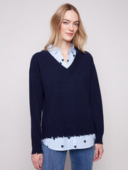 Embroidered Stripe Polplin 2-In-1 Top