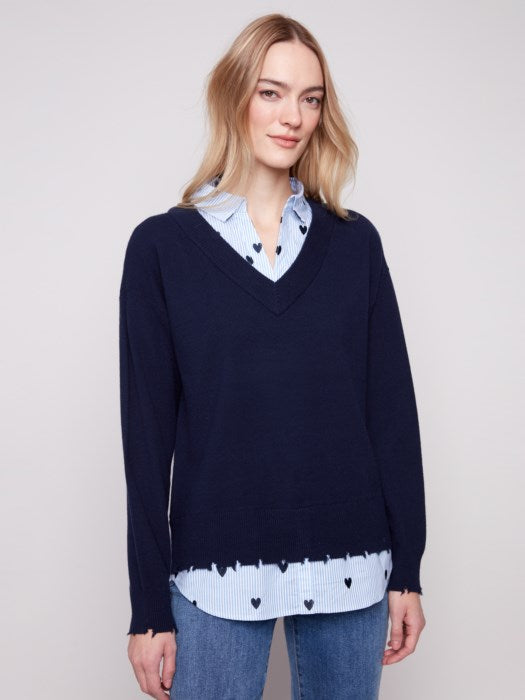 Embroidered Stripe Polplin 2-In-1 Top