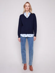 Embroidered Stripe Polplin 2-In-1 Top