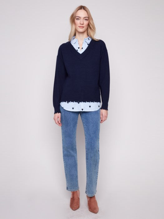 Embroidered Stripe Polplin 2-In-1 Top