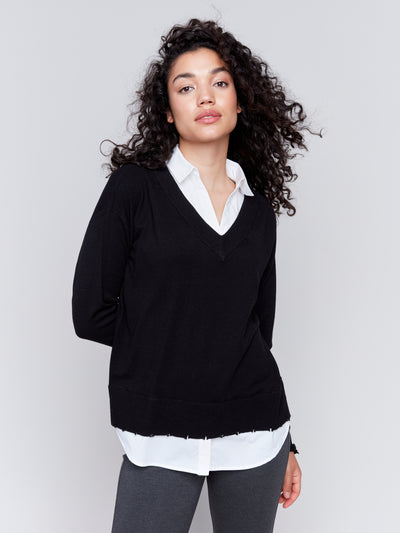 FOOLER SWEATER W/ POPLIN SHIRT