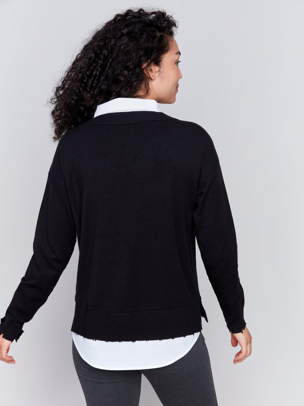 FOOLER SWEATER W/ POPLIN SHIRT