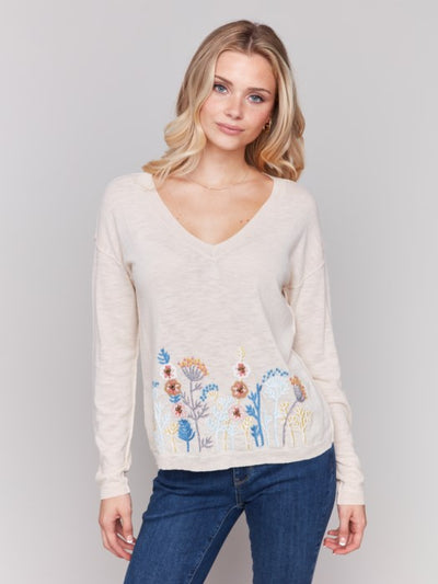 Charlie B BORDER EMBROIDERED SWEATER