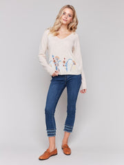 BORDER EMBROIDERED SWEATER