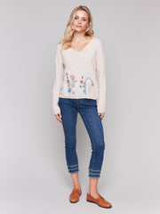 BORDER EMBROIDERED SWEATER