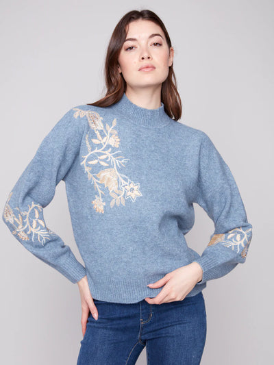 Sequined Mock Neck Sweater