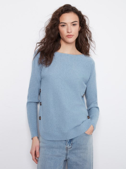 Boatneck Sweater w/side Buttons