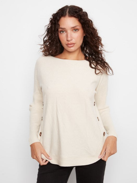 Boatneck Sweater w/side Buttons